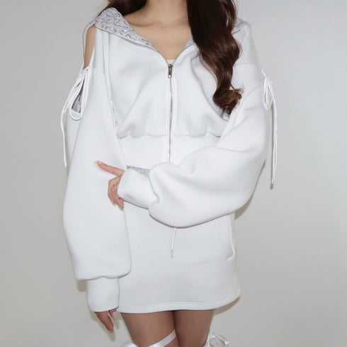 Shoulder cutout sequin sweatshirt setup